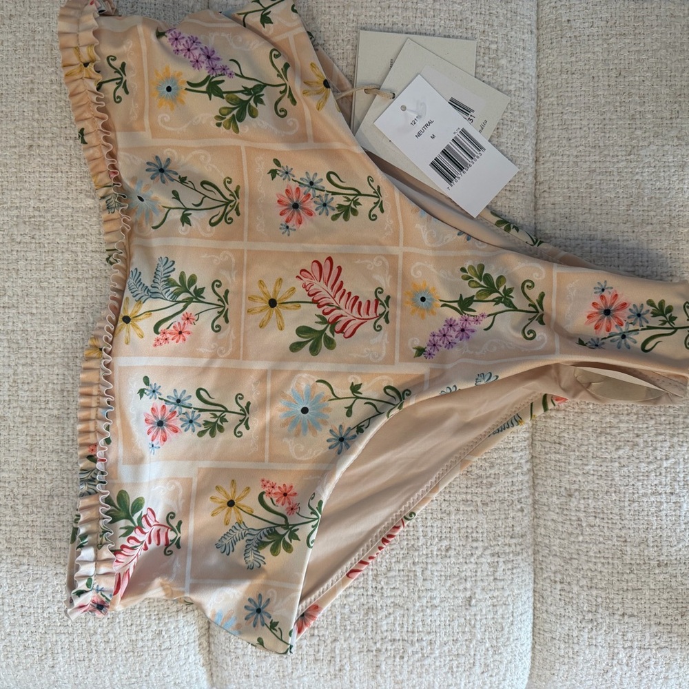 Agua Bendita Floral Bikini Bottom with Green Accents